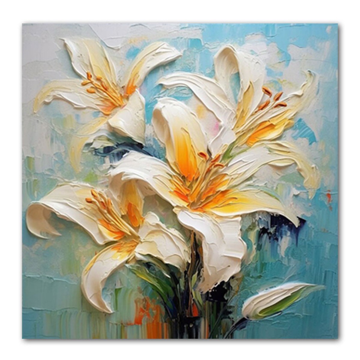 Lilies 3d Heavy Textured Partial Oil Painting